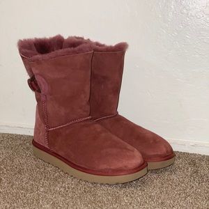 UGG Nash Burgundy Suede/Sheepskin Deco Strap Boot